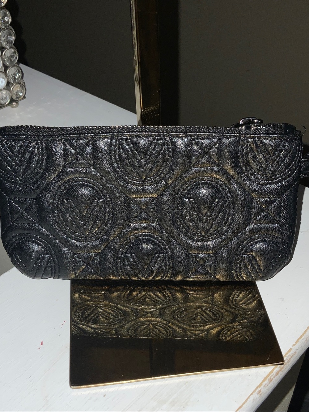 Valentino Orlandi Black Quilted Leather Zip Wristlet